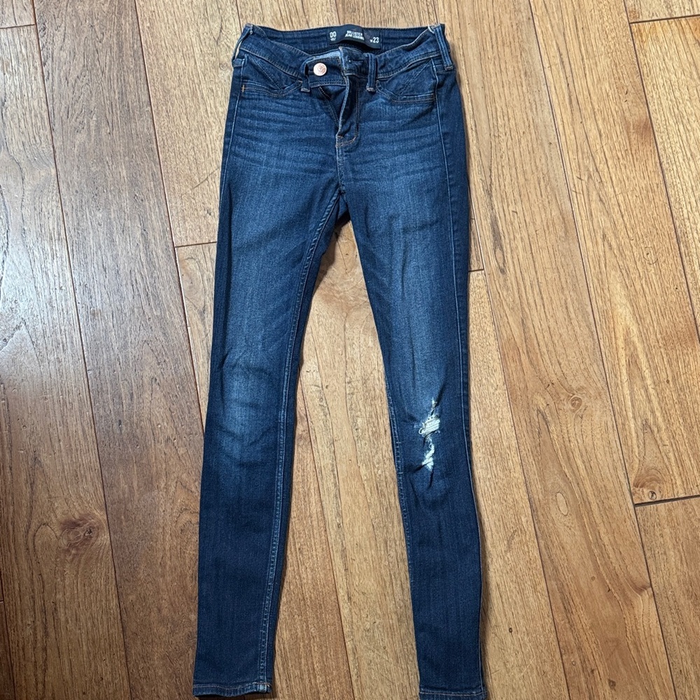 Hollister Dark Blue Skinny Jeans with Ripped Detail
